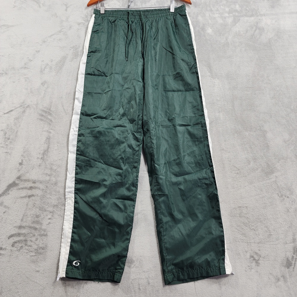 GTM Sportswear Pants Womens M Green Track Woven Zip Hem Pockets Straight Leg